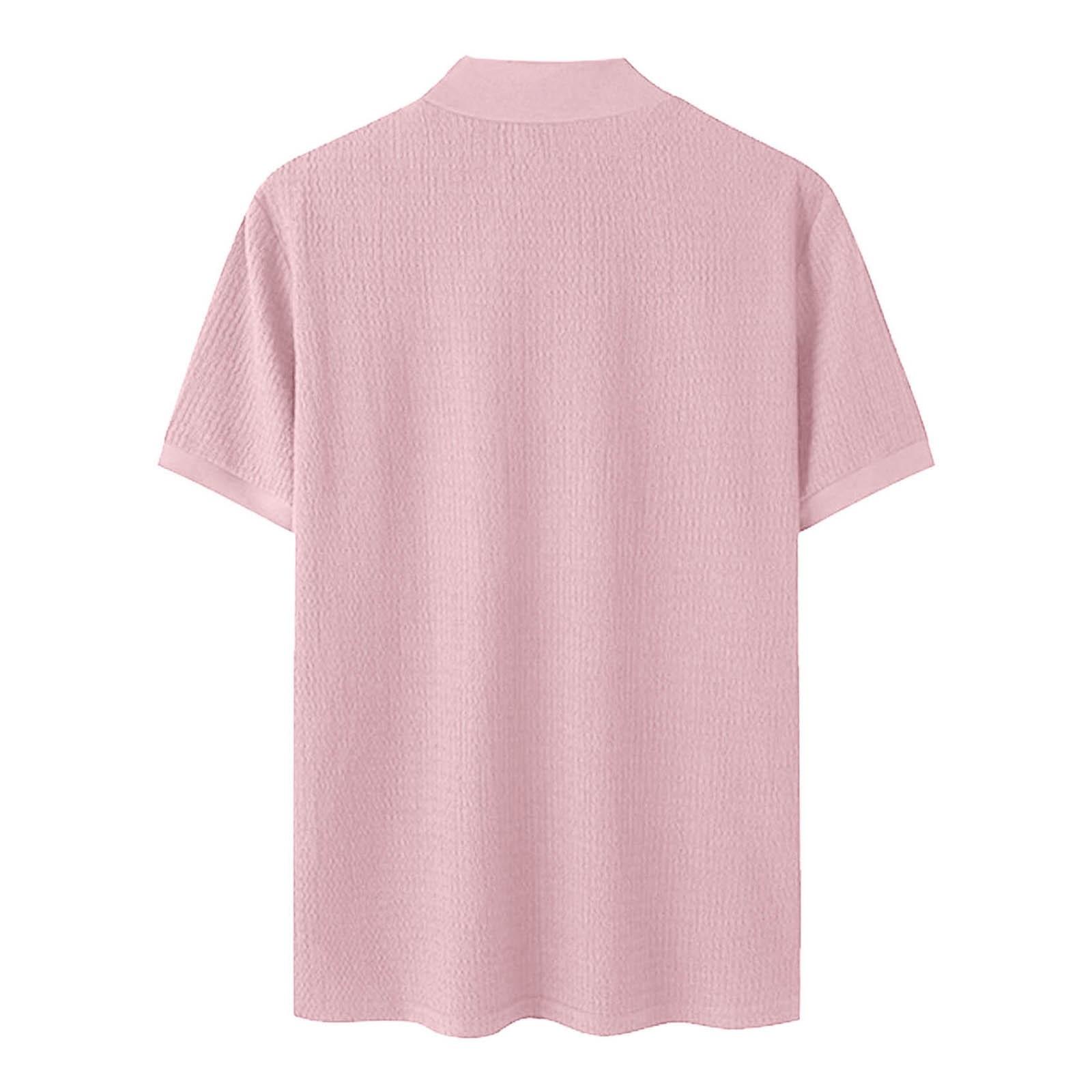 thumbnail image 4 of Camiseta de manga corta con cuello alto de punto para hombre - Diseño plisado de color liso, poliéster, informal/casual, lavable a máquina, 4 of 5